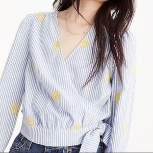 NWT J. Crew Cotton Wrap Top Embroidered Pineapple
